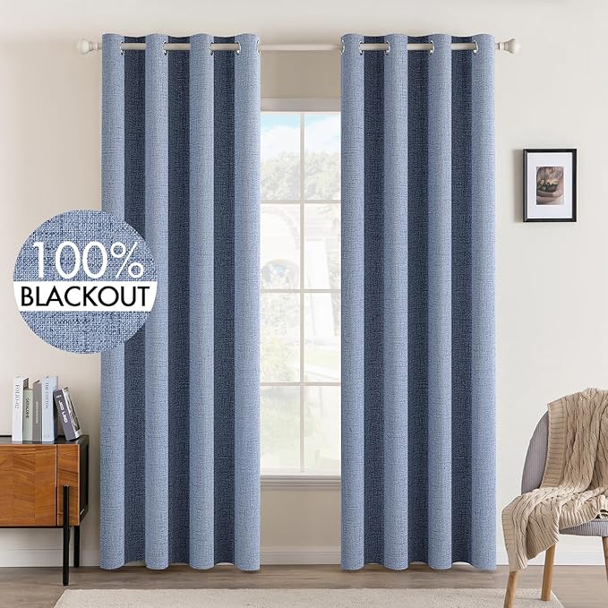 MIULEE Linen Texture Curtains for Bedroom Solid 100% Blackout Thermal Insulated Stone Blue Curtains Grommet Room Darkening Drapes Luxury Decor for Living Room Nursery 52x72 Inch (2 Panels)