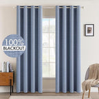 MIULEE Linen Texture Curtains for Bedroom Solid 100% Blackout Thermal Insulated Stone Blue Curtains Grommet Room Darkening Drapes Luxury Decor for Living Room Nursery 52x72 Inch (2 Panels)