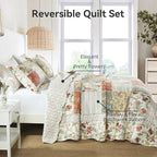Yvooxny 3-Piece Quilt Set Queen Size Quilted Bedspread Reversible Country Style Floral Real Patchwork Bedding Quilt Set with Ruffles with Pillowcases for All Seasons, 98 * 90 Inches