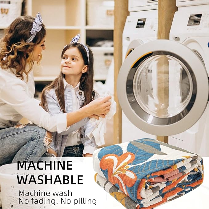 Boho Throw Blanket for Bed - 100% Pure Cotton Ultra Soft Rustic Quilt - Farmhouse Decor Bed Blankets, All Season Rustic Throw for Sofa Couch Chair(80''x 90'', Floral Sea)