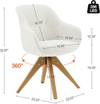 Art Leon Swivel Accent Chair - Mid Century Modern Desk Chair No Wheels, Boucle Fabric Upholstered Armchair with Natural Oak Wood Lges, White