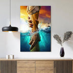 Framed Jesus Christ Canvas Wall Art The Hand of God Jesus Reaching Into Water Christian Painting Prints Biblical Wall Decor Religious Room Decor for Church Prayer Room Schools Hospitals 24'' x 36''