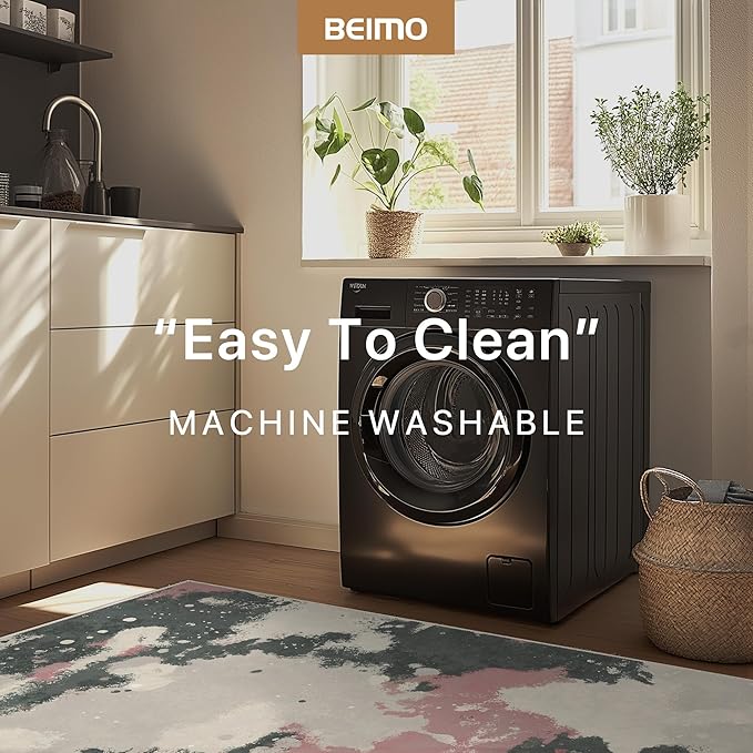 Area Rugs 8x10 for Living Room Bedroom, Modern Splash Abstract Machine Washable Rug, Large Soft Low Pile Floor Cover with Non Slip Backing for Dining Room, Pink/Charcoal