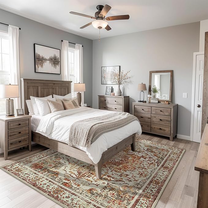 Topllen Washable Area Rug - 4'x6' Boho Living Room Rug, Non-Slip Soft Rugs Indoor for Bedroom Dining Room Office, Vintage Throw Carpet Stain Resistance (Khaki, 4x6ft)