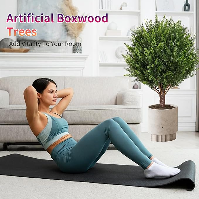 Artificial Cedar Shrub Ball Trees Two 15.8inch with Ground Spikes, can be Planted in The Ground and in pots, Outdoor Artificial Plants Resistant to UV Rays (4pcs)