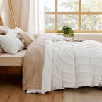 Bedsure Cotton Duvet Cover Queen Size - Tufted Arch Design Duvet Cover Set, 3-Piece Shabby Chic Boho Bedding, Soft and Breathable Bedding Set for All Seasons (Beige, Queen, 90"x90")