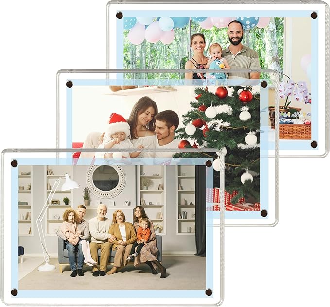 3 Pack acrylic fridge magnetic frame 6X4 Inch refrigerator photo magnet frames clear picture frames magnetic photos Display frame Double-Sided acrylic magnet frames(3pcs clear, 4x6 inch)