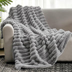Cozy Bliss Faux Fur Throw Blanket for Couch, Cozy Warm Plush Striped Blanket for Sofa Bedroom Living Room,50 * 60 Inches Grey