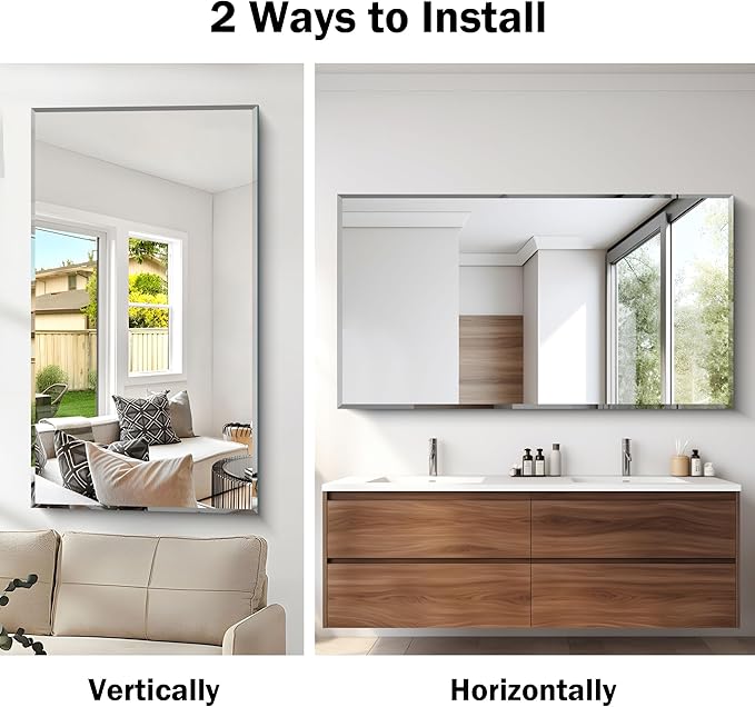 Large Beveled Mirror, 30x55 Frameless Beveled Bathroom Mirrors for Over Sink, Upgraded Shatterproof Beveled Frameless Vanity Mirror for Bathroom,Bedroom,Living Room and Entryway