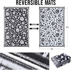 OLANLY Waterproof Outdoor Rug 6x9 ft, Outdoor Plastic Straw Rug with Flower Pattern, Reversible RV Mat for Patio, Camping, Balcony, Deck, Backyard, Black & White