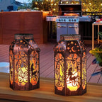 Solar Lanterns Outdoor Garden Hanging Lantern Waterproof LED Metal Bronze Moon Fairy Lantern Waterproof Flickering Flameless Candle Mission Lights for Table,Patio,Mother's Day Gift(2Pack)
