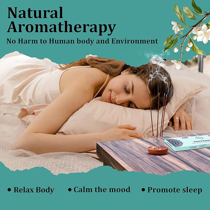 Peppermint Incense Sticks 100 gm Pack, Charcoal Free - 100% Natural,Organic Non Toxic Insence Sticks, Inscents Made with Flowers, Meditation Gifts for Spiritual Cleansing, Relaxation