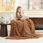 Cozy Bliss Faux Fur Throw Blanket for Couch, Cozy Warm Plush Striped Blanket for Sofa Bedroom Living Room, 60 * 80 Inches Toasty Brown