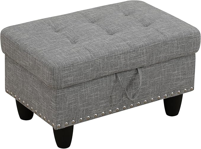 Ottoman Rectangular Storage Ottoman Bench, Flannel Footrest Stool Footstool with Lid for Living Room, Bedroom, Entryway, Gray, 29.1"x18.9"x17.3"