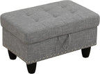 Ottoman Rectangular Storage Ottoman Bench, Flannel Footrest Stool Footstool with Lid for Living Room, Bedroom, Entryway, Gray, 29.1"x18.9"x17.3"