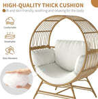 Egg Chair Outdoor Indoor, Oversized Rattan Chair with Thicken Cushion, 350LBS Capacity Wicker Patio Lounge Chair, Basket Chair for Living Room Balcony Porch Backyard, Beige