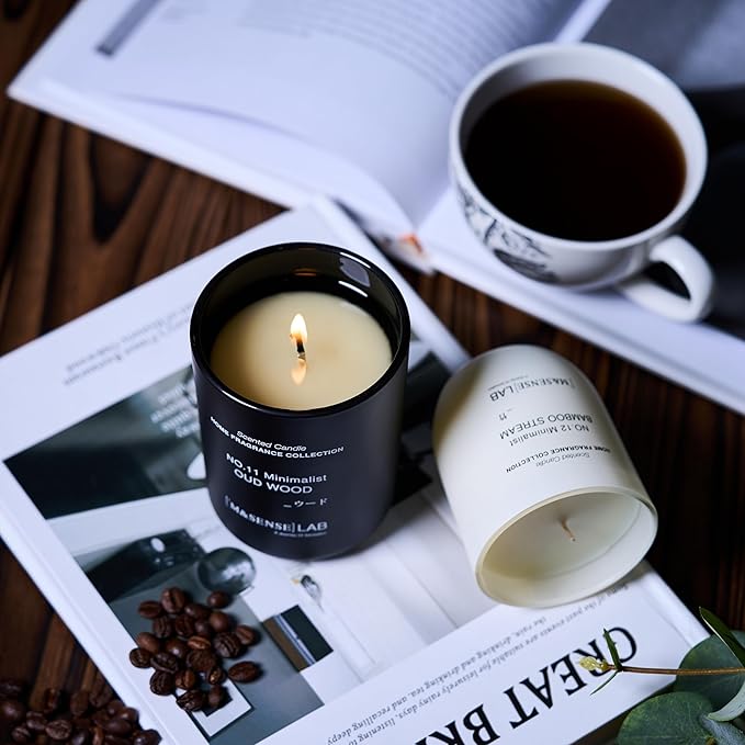 M&SENSE Natural Soy Candle| Oud Wood | 16.6 oz, 95H Burn | Minimalist Scented Candle for Relaxation, Gifting, Home Décor | for Bedroom, Office, Party Large