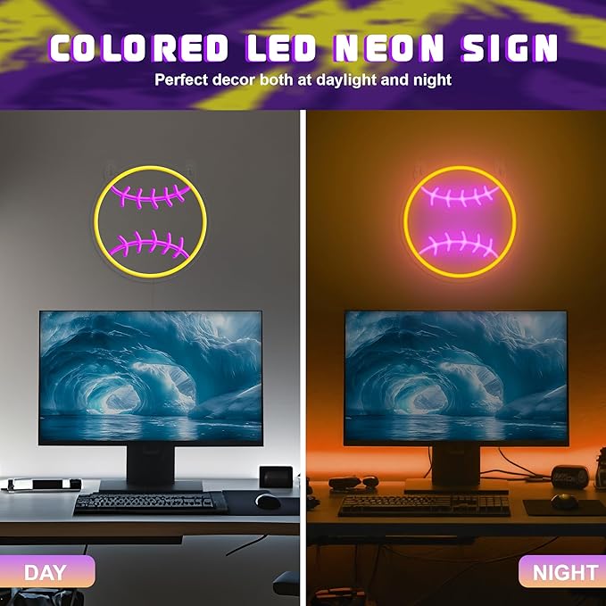 Softball Neon Sign - Dimmable Sport Wall Decor With USB Power, Softball Gifts for Girls 8-12, LED Neon Lights for Girls Cave College Dorm Softball Fan Accessories Stuff