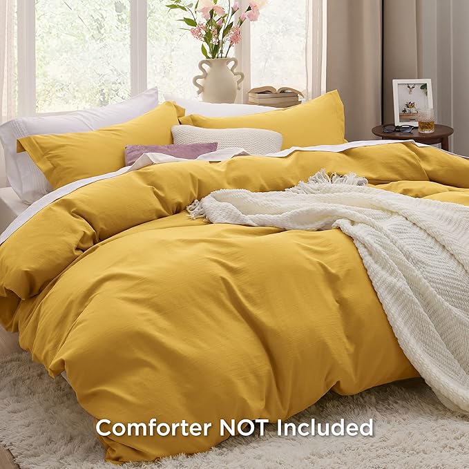 Bedsure Mustard Yellow Duvet Cover Queen Size - 3 Pieces Prewashed Extra Soft Bedding Set, Includes 1 Duvet Cover 90x90 Inches with Zipper Closure & 2 Pillow Shams, Comforter Not Included