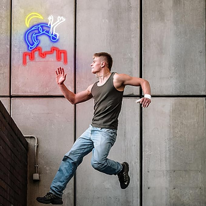 Parkour Sport Neon Sign for Wall Decor, Led Inspirational Sign Sport Neon Light for Classroom Man Cave Gym(15.75 * 12.6In)