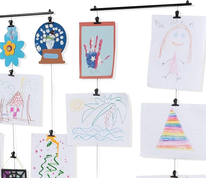 You Have Space WAJER Picture Hanging Kit with 24 Magnetic Clips for Pictures, Polaroids, Kids Crafts and Artwork, Metal Black