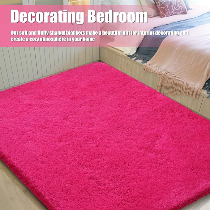 9x12 Fluffy Area Rugs for Living Room,Large Fuzzy Shag Area Rug for Bedroom,Soft Non-Shedding Indoor Plush Carpet for Kids Bedroom Nursery Home Decor,Hot Pink