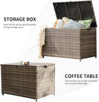 178 Gallon Outdoor Storage Box, Patio Deck Box with 2 Wheels, Handle Large Portable Wicker Rattan Deck Box for Patio Furniture Cushions, Throw Pillows, Garden Tools and Pool Floats (Gray)