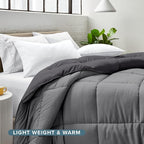 Bare Home Twin/Twin Extra Long Comforter - Reversible Colors - Goose Down Alternative - Ultra-Soft - Premium 1800 Series - All Season Warmth - Bedding Comforter (Twin/Twin XL, Grey/Forged Iron Grey)