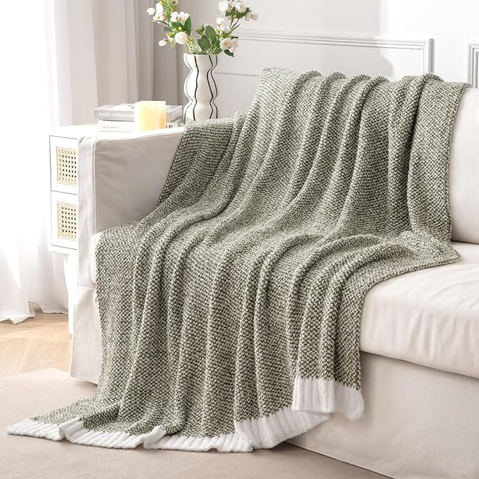 MIULEE Super Soft Throw Blanket for Couch, Olive Green Cozy Fluffy Warm Blankets Lightweight Knit Throw Blankets for Sofa, Bed, Chair, Living Room, Camping, Picnic, 50 x 60 inch