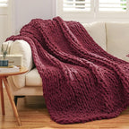 WESHIONGOO Chunky Knit Blanket Throw 50"×60" Knitted Throw Blankets for Couch Bed Fluffy Soft Blanket with Jumbo Chenille Yarn Thick 100% Handmade(Burgundy Red)