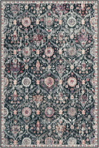 Lahome Moroccan Machine Washable Rugs for Living Room, 4x6 Rug for Bedroom Non-Slip Vintage Trellis Ultra-Thin Throw Carpet for Dining Room Office Nursery, Black/Multi