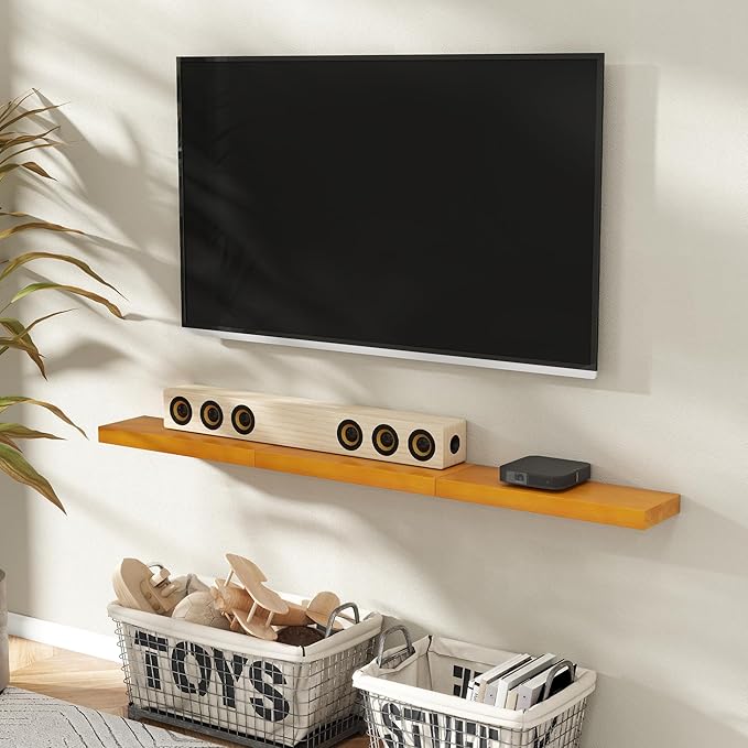 Marsmiles Wood Floating Shelves for Wall - 24 Inch Wooden Floating Shelves Set of 2-24 Inch Wide x 7.7 Inch Deep x 1.6 Inch Thick Rustic Wood Shelves for Room Wall