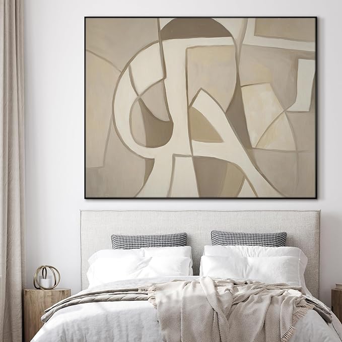 SIGNWIN 36"x46" Extra Large Framed Wall Art Neutral Abstract Geometric in Mid-Century Style, Retro-Inspired Design for Home Living Room Bedroom Decor (Frame Assembly Required)