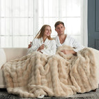 Cozy Bliss Faux Fur Throw Blanket for Couch, Fuzzy Soft Plush Thick Bubble Blanket for Sofa Bedroom Living Room, 60 * 80 Inches Beige