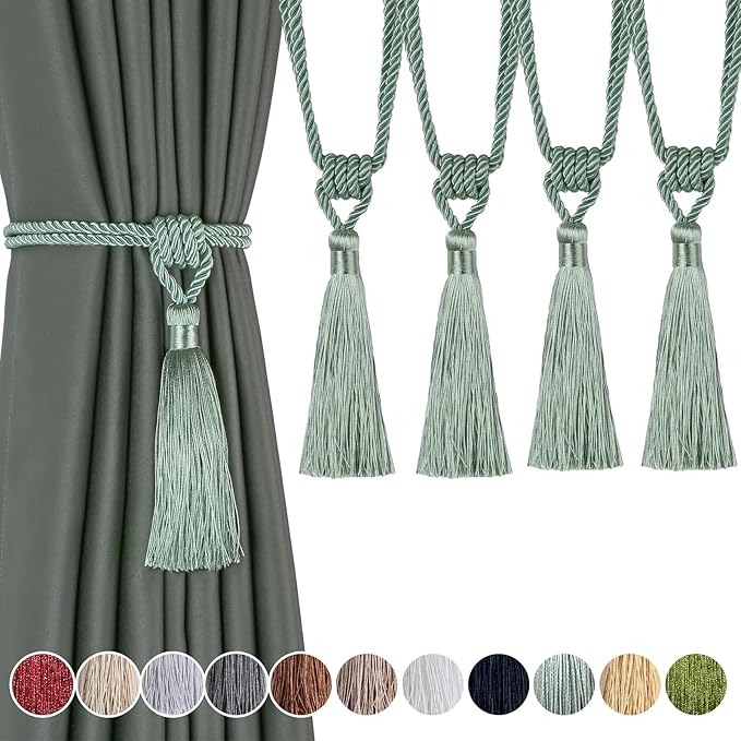 Fenghuangwu Curtain Tiebacks Tassel Tie-Backs, Rope Curtain tie Backs Handmade Curtain Holdbacks Made from Polyester (Light Blue, 4p)