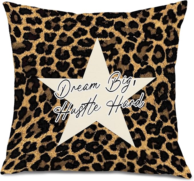 Leopard Star Lucky 8 Ball Inspirational Throw Pillow Covers 18x18, Cheetah Print Room Decor, Trendy Funky Y2K Leopard Print Decorative Pillow Covers for Girls Room Dorm Apartment Home