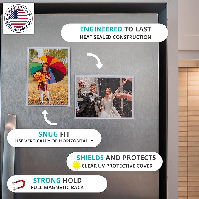 Magtech Magnetic Photo Pocket Picture Frame, White, Holds 5 x 7 Inches Photos, 10 Pack, Made in the USA (15710)