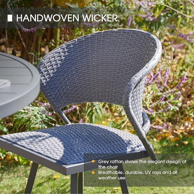 VICLLAX Patio Bar Stool Chairs with Footrests and Padded Seat, Bar Height Swivel Patio Chairs Set of 6, Woven Wicker Swivel Bar Stools for Lawn Garden, Grey