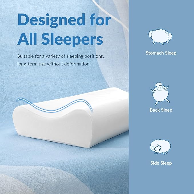 AM AEROMAX 32" King Size Contour Memory Foam Pillow, Neck Pillow for Neck Pain Relief, Neck Orthopedic Sleeping Pillows for Side, Back and Stomach Sleepers(White,Velvet)