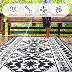 Waterproof Outdoor Rug 6x9ft, Reversible Plastic Straw Mat Rugs for Patio RV Deck Porch Backyard Balcony Camping Picnic Beach Indoor Outdoor Carpet, Black&White
