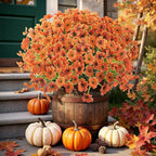 Uieke 72 Bundles Artificial Fall Flowers for Outdoors UV Resistant No Fade Faux Autumn Plants for Outside Home Garden Wedding Party Fall Décor (Orange)