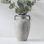 Ceramic Vase with 2 Handles, 8.85 inch Tall Vintage Farmhouse Flower Vase for Home Decor, Wide Mouth, Living Room Shelf Decor, Enterway, Table