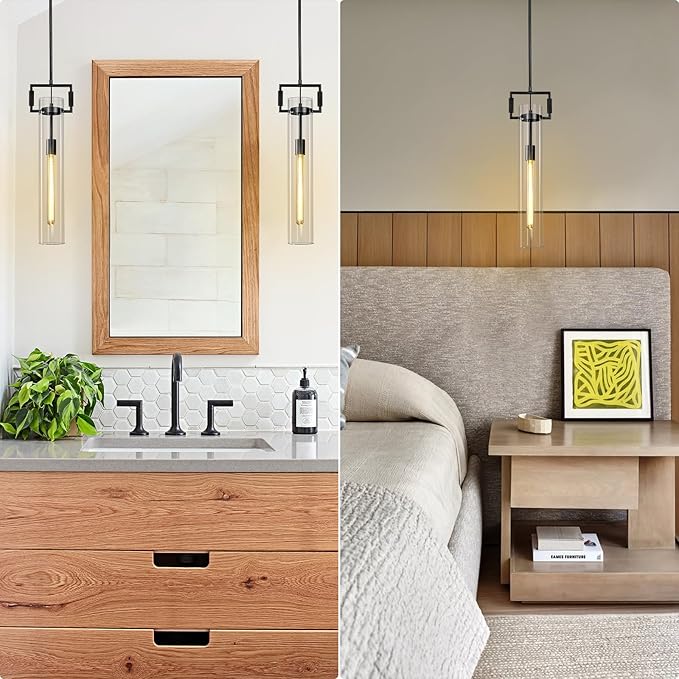 Black Pendant Lights,Modern Glass Pendant Lights Kitchen Island,21.6'' Farmhouse Kitchen Pendant Lighting Over Island for Dining Table,Bathroom,Bedroom,Included E26 Bulb