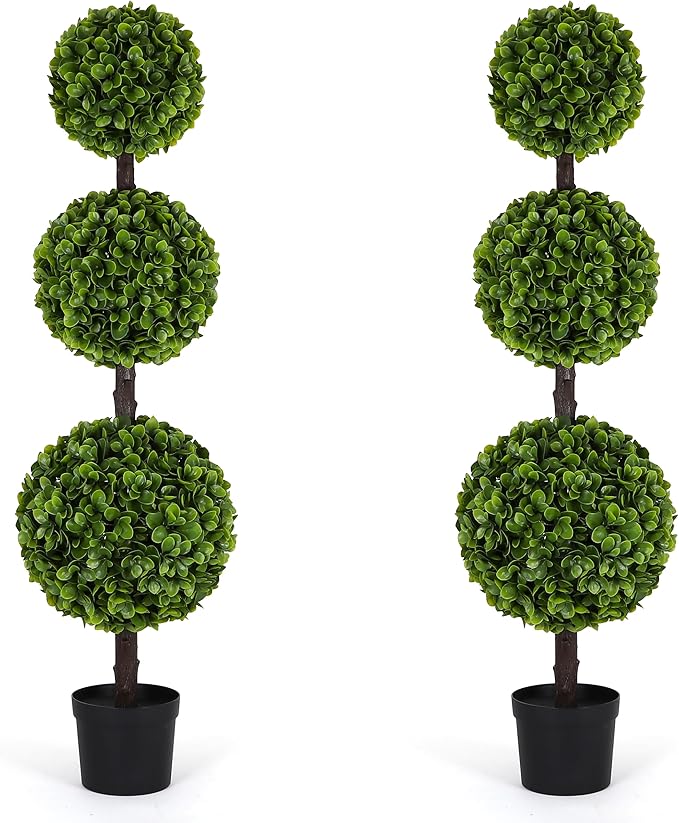 Bornbridge Artificial Jasper Topiary Ball Tree - 4' Jasper Ball Tree - Indoor/Outdoor Topiary Trees - Jasper Artificial Outdoor Plants (2 Pack)
