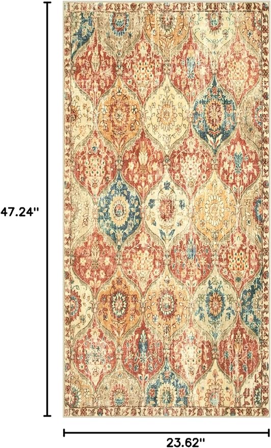 Lahome Kitchen Rugs Non Slip Washable Rugs for Entryway, 2x4 Rug Non-Slip Moroccan Trellis Ultra-Thin Indoor Door Mat Small Carpet for Bathroom Bedroom Entry, Red/Orange