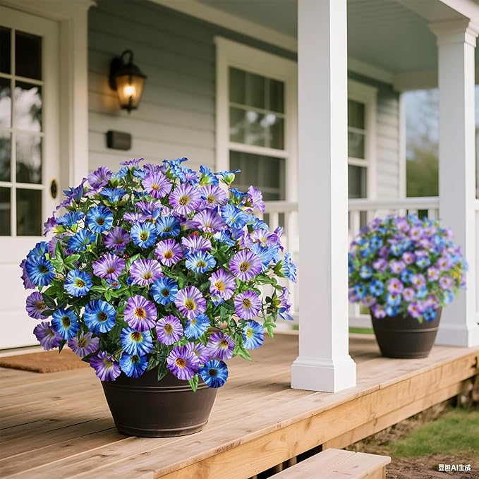 UV Resistant Artificial Petunias 8PCS Fake Flowers Artificial Flowers for Outdoors Silk Flowers Fake Hanging Basket Plants Suitable for Outdoor Porch Decoration patio Decor,Blue purple,13.3In