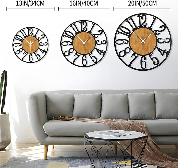 LEIKE Large Wall Clocks,Silent,Non Ticking,Battery Operated Rustic Round Modern Big Wood Wall Clock for Living Room, Bedroom,Kitchen,Farmhouse,Office,Home Decor