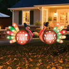 2 PCS Happy Fall Yard Signs Metal Thanksgiving Decorative Garden Stakes with Led Light Turkey Give Thanks Yard Stakes Fall Harvest Lawn Garden Lawn Pathway Decor
