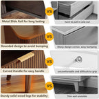 Alohappy Fluted 6 Drawer Dresser with Charging, 57" Wide Wood Dresser TV Stand, Mid Century Modern Long Dressers with Curved Profile Design for Closet, Bedroom Living Room, Hallway, Home Office