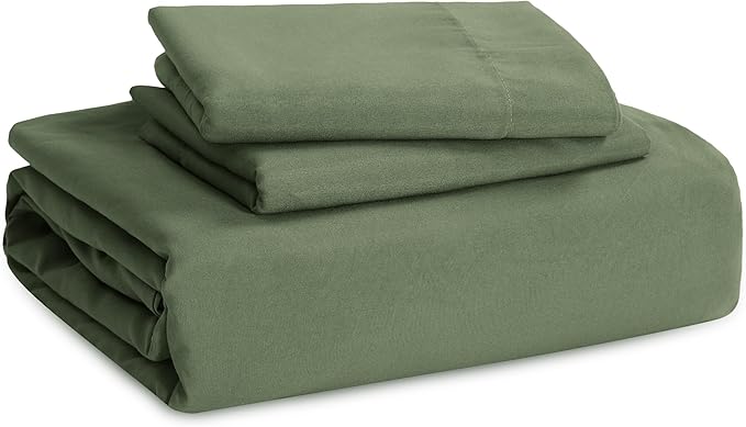 Bedsure Duvet Cover King Size with Fitted Sheet - 4 Pieces Prewashed Cotton-Like Extra Soft Bedding Set, Includes 1 Duvet Cover 104x90 Inches, 2 Pillow Shams, 1 Fitted Sheet, Olive Green